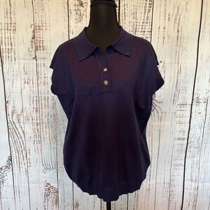 Preppy Clean Girl Loose Fit Knit Navy Pullover Top